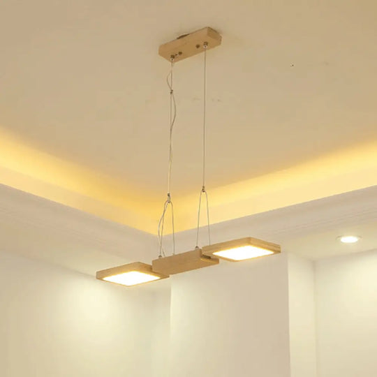 Japanese Wood Square Led Pendant Light- Modern Restaurant & Island Lighting With Acrylic Shade 2 /