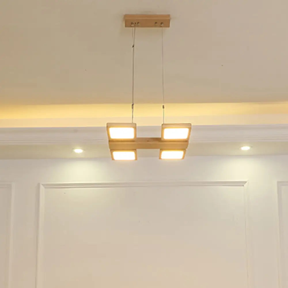 Japanese Wood Square Led Pendant Light- Modern Restaurant & Island Lighting With Acrylic Shade 4 /