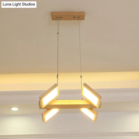 Japanese Wood Square Led Pendant Light- Modern Restaurant & Island Lighting With Acrylic Shade