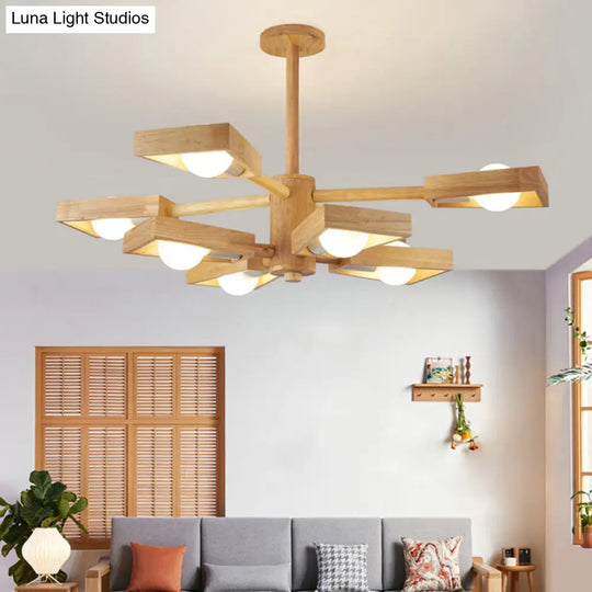 Japanese Wood Trapezoid Chandelier Pendant Light For Living Rooms