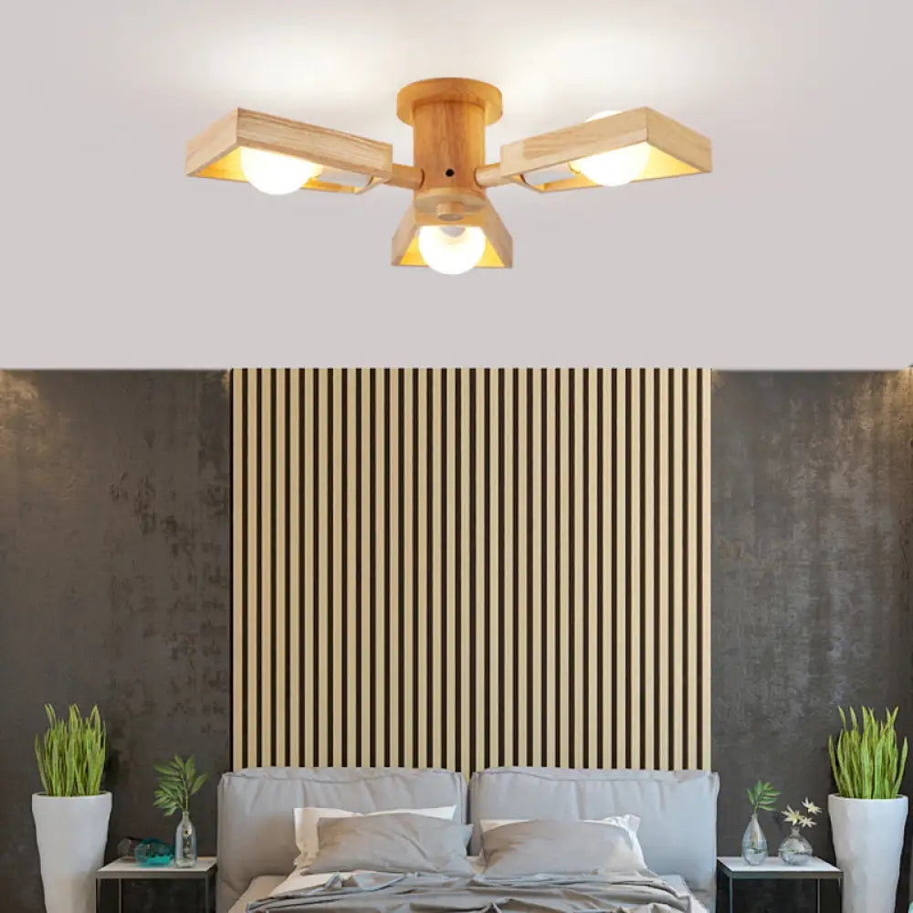 Japanese Wood Trapezoid Chandelier Pendant Light For Living Room Fixture 3 /