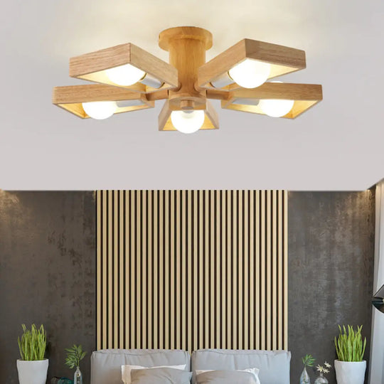 Japanese Wood Trapezoid Chandelier Pendant Light For Living Room Fixture 5 /