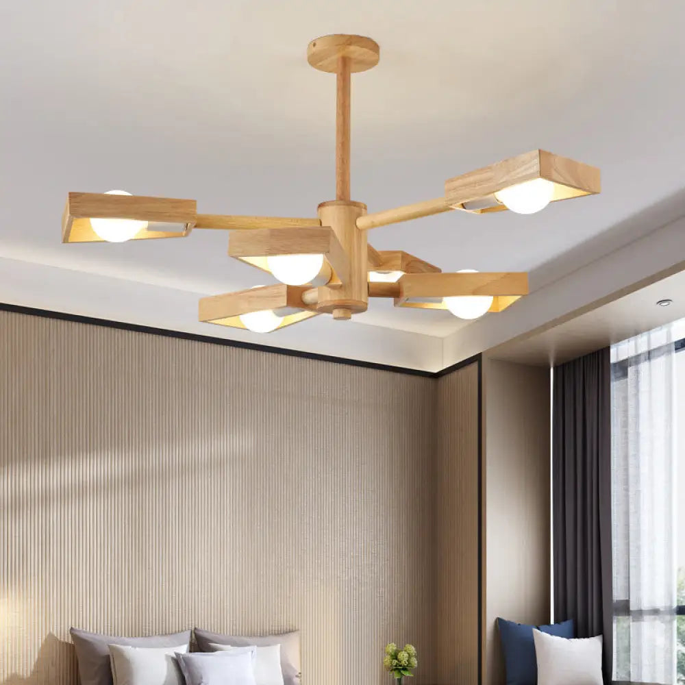 Japanese Wood Trapezoid Chandelier Pendant Light For Living Room Fixture 6 /