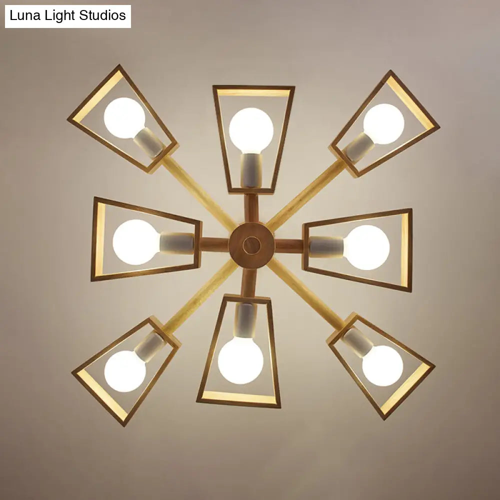 Japanese Wood Trapezoid Chandelier Pendant Light For Living Room Fixture