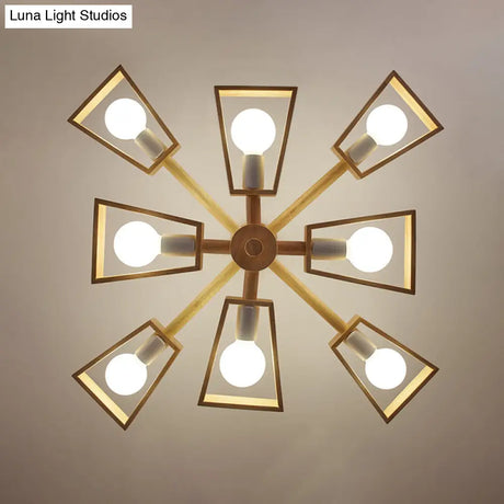 Japanese Wood Trapezoid Chandelier Pendant Light For Living Room Fixture