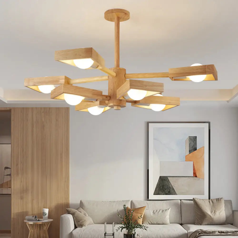 Japanese Wood Trapezoid Chandelier Pendant Light For Living Room Fixture 8 /