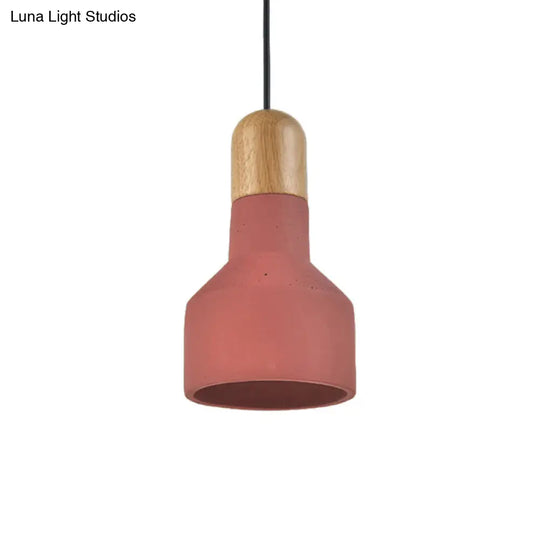 Industrial Grey/Red/Blue Cement Hanging Ceiling Lamp With Jar-Shaped Pendant And Wood Top