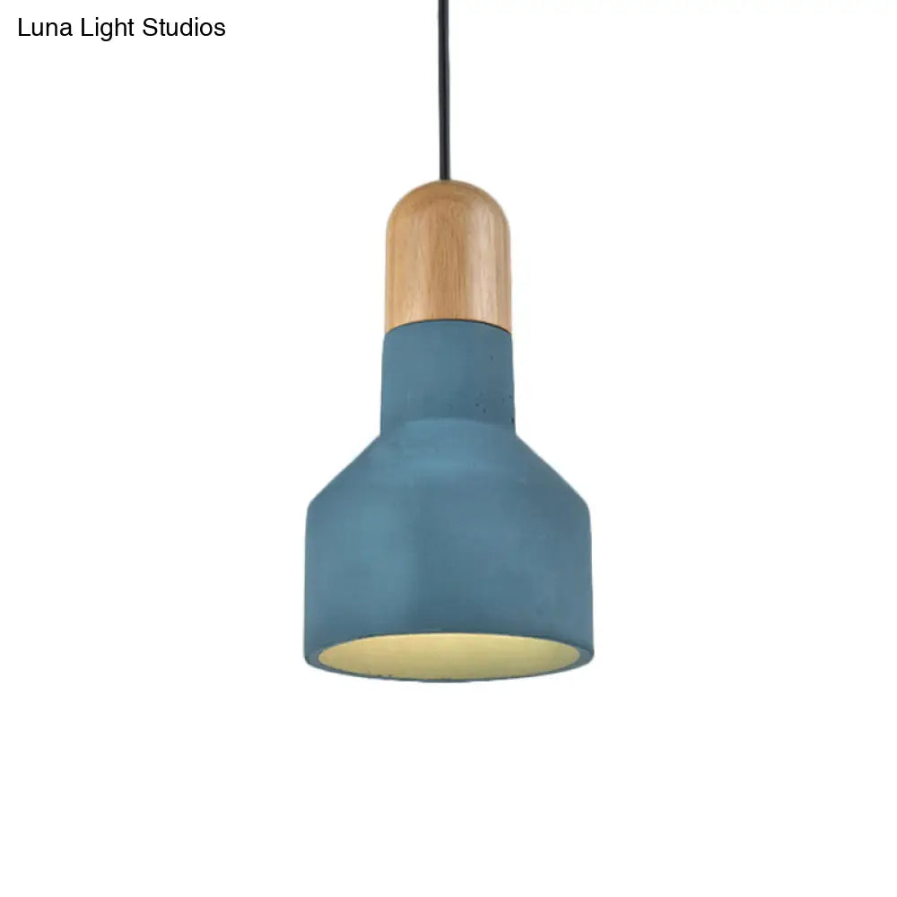 Industrial Grey/Red/Blue Cement Hanging Ceiling Lamp With Jar-Shaped Pendant And Wood Top