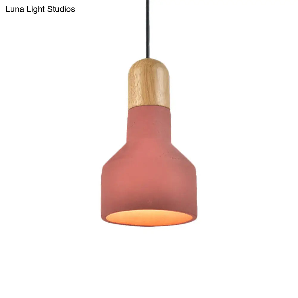 Industrial Grey/Red/Blue Cement Hanging Ceiling Lamp With Jar-Shaped Pendant And Wood Top