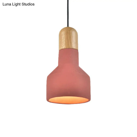 Industrial Grey/Red/Blue Cement Hanging Ceiling Lamp With Jar-Shaped Pendant And Wood Top