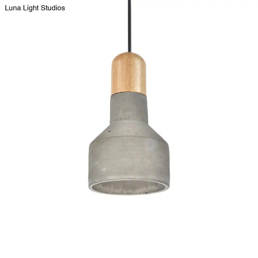 Jar Pendant Light Kit: Industrial Grey/Red/Blue Cement Hanging Lamp With Wood Top - 1-Bulb