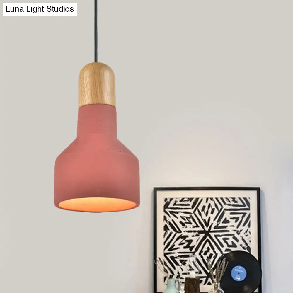 Industrial Grey/Red/Blue Cement Hanging Ceiling Lamp With Jar-Shaped Pendant And Wood Top Red