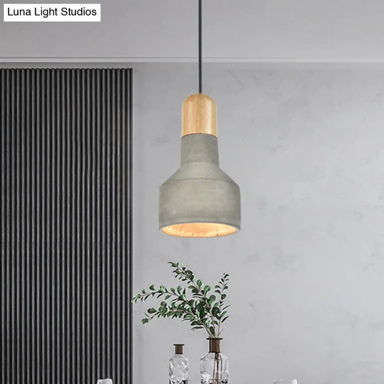 Industrial Grey/Red/Blue Cement Hanging Ceiling Lamp With Jar-Shaped Pendant And Wood Top Grey