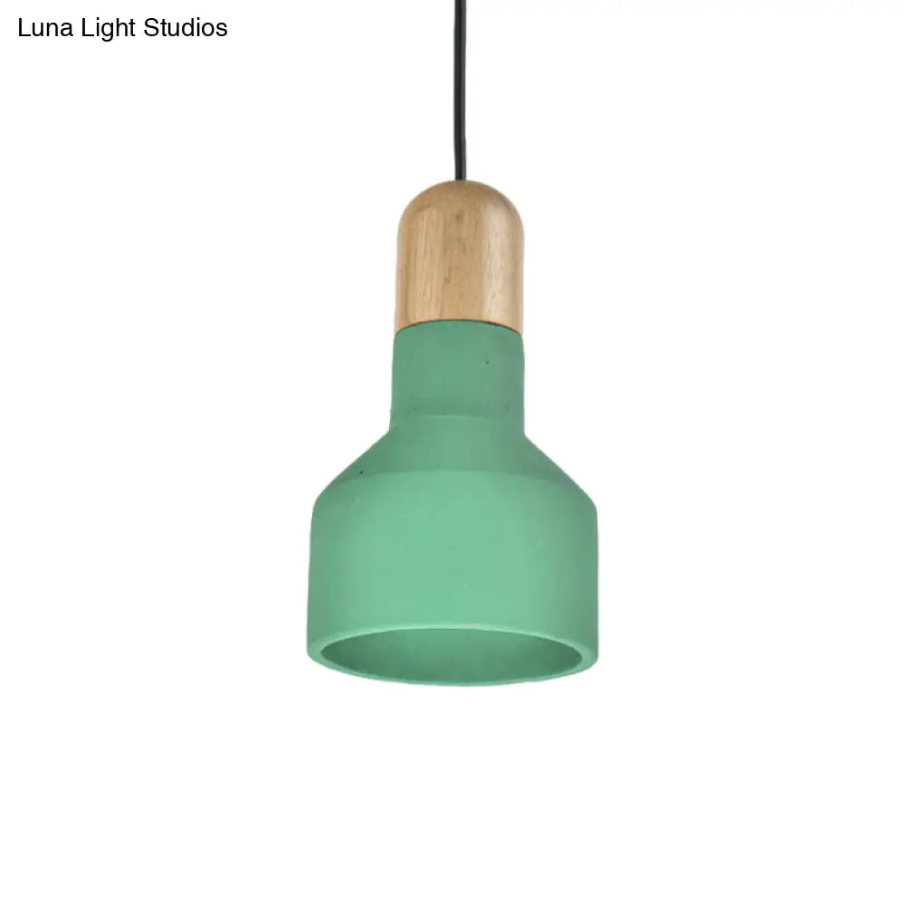 Jar Pendant Light Kit: Industrial Grey/Red/Blue Cement Hanging Lamp With Wood Top - 1-Bulb