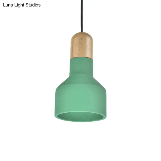 Jar Pendant Light Kit: Industrial Grey/Red/Blue Cement Hanging Lamp With Wood Top - 1-Bulb