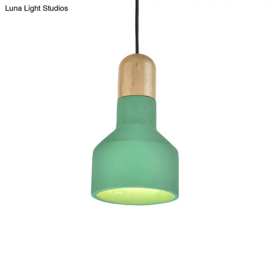 Jar Pendant Light Kit: Industrial Grey/Red/Blue Cement Hanging Lamp With Wood Top - 1-Bulb