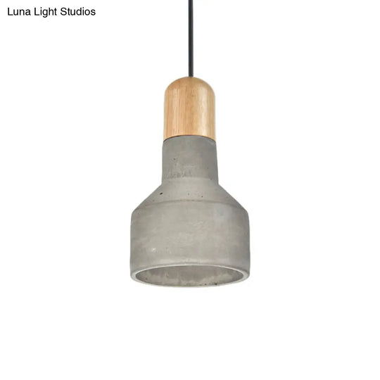 Industrial Grey/Red/Blue Cement Hanging Ceiling Lamp With Jar-Shaped Pendant And Wood Top