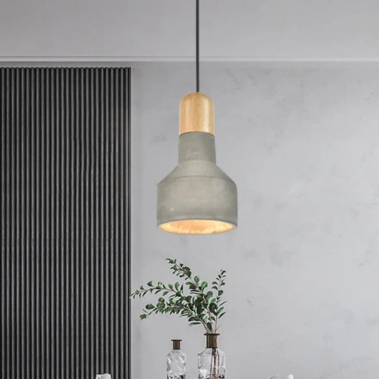 Jar Pendant Light Kit: Industrial Grey/Red/Blue Cement Hanging Lamp With Wood Top - 1-Bulb Grey