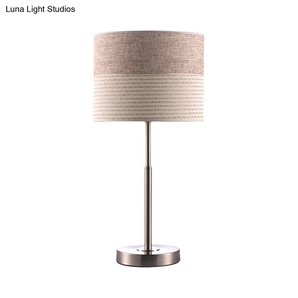 Contemporary Cylinder Nightstand Lamp In Cream Gray - 1-Light Bedside Lighting Fabric