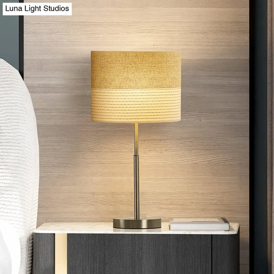 Contemporary Cylinder Nightstand Lamp In Cream Gray - 1-Light Bedside Lighting Fabric