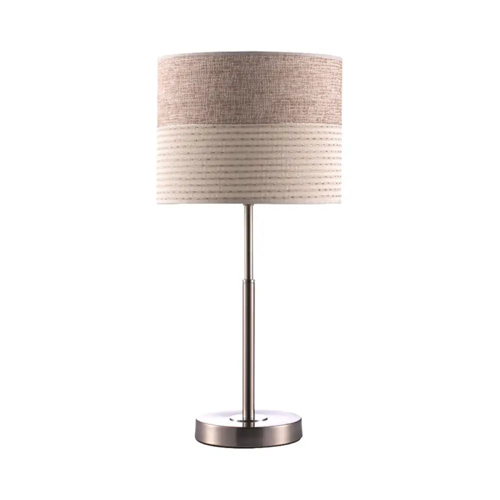 Jasmine - Contemporary Cylinder Night Lighting Fabric Bedside Lamp-Cream Gray Cream