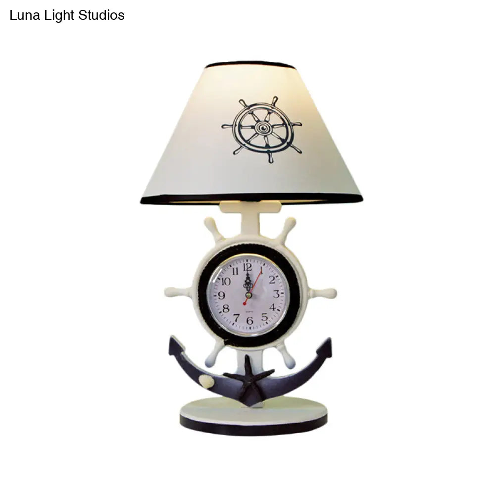 Children Style Clock Design Night Stand Lamp - Blue Shaded Single Bulb Resin Table Light With Rudder