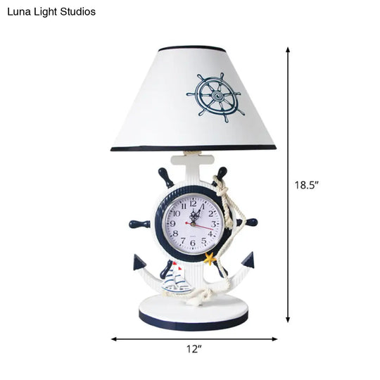 Children Style Clock Design Night Stand Lamp - Blue Shaded Single Bulb Resin Table Light With Rudder