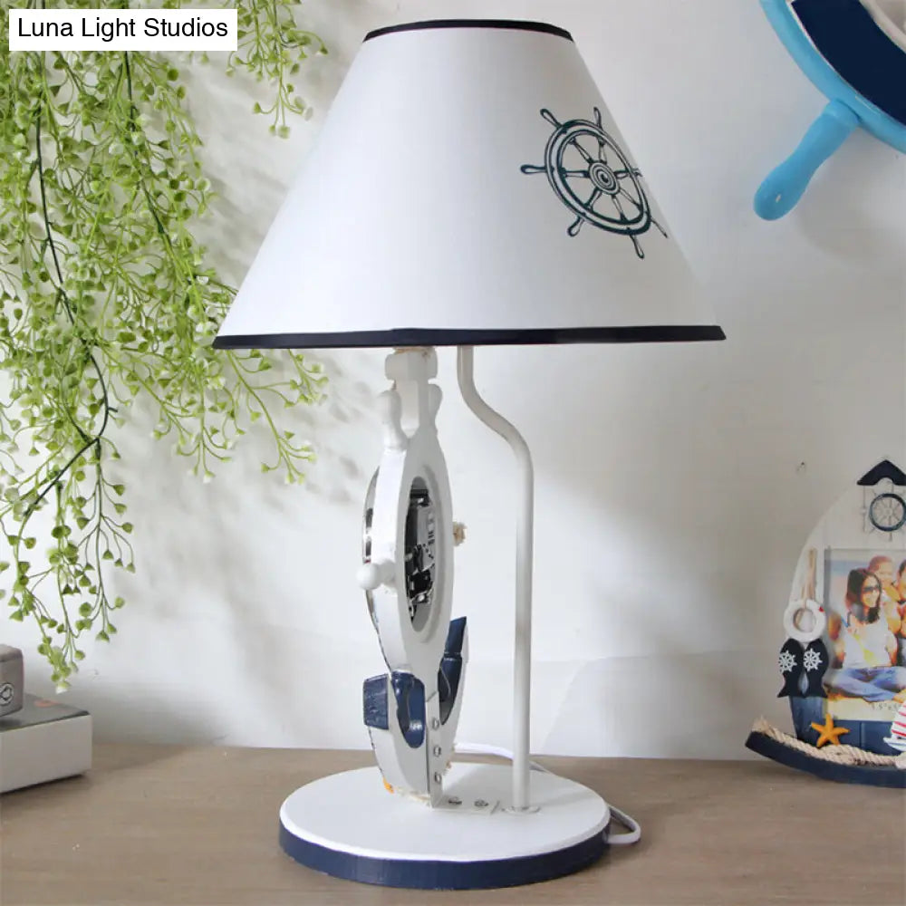 Children Style Clock Design Night Stand Lamp - Blue Shaded Single Bulb Resin Table Light With Rudder