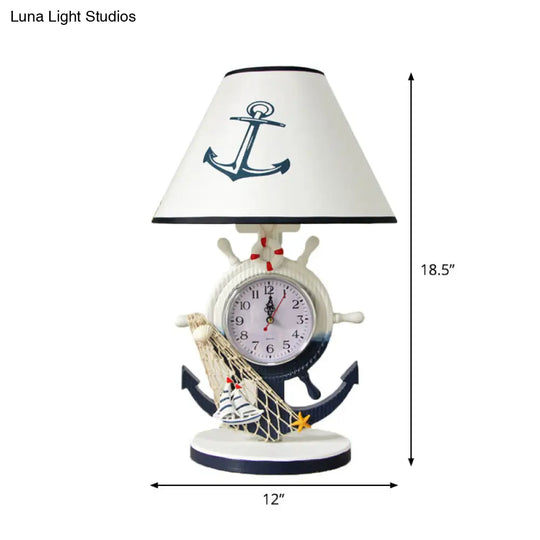 Children Style Clock Design Night Stand Lamp - Blue Shaded Single Bulb Resin Table Light With Rudder