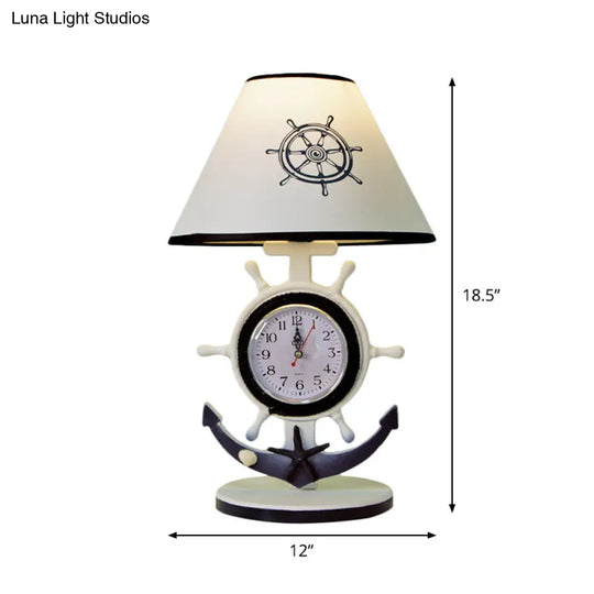 Children Style Clock Design Night Stand Lamp - Blue Shaded Single Bulb Resin Table Light With Rudder