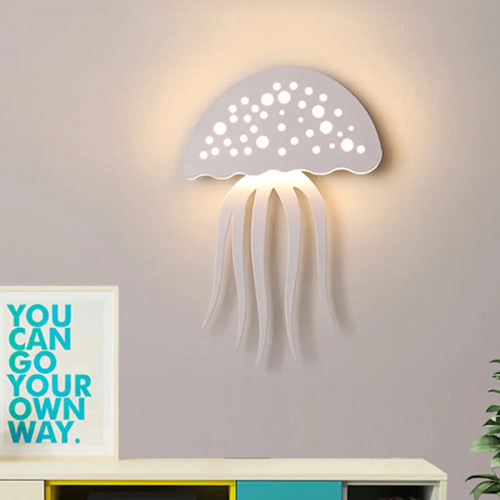 Jellyfish-Shaped Led Wall Lamp: Modern Cartoon Metal Sconce Light For Living Room White