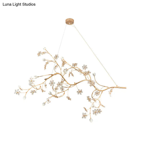 Jessica - Plum Romantic Tree Chandelier With Crystal Flower 12 Lights Metallic Pendant Light In