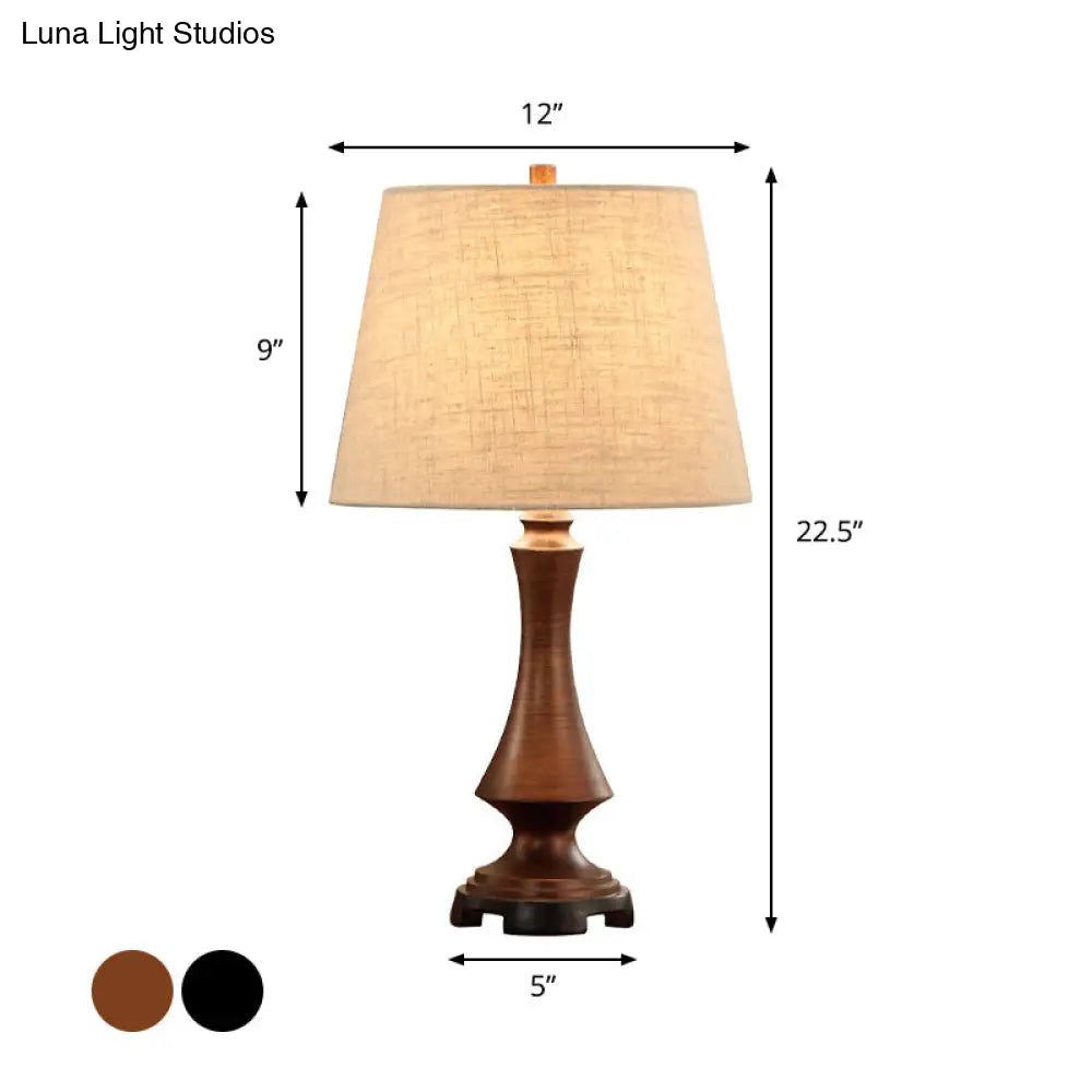 Fabric Desk Lighting: Countryside Black/Brown Conical Night Light