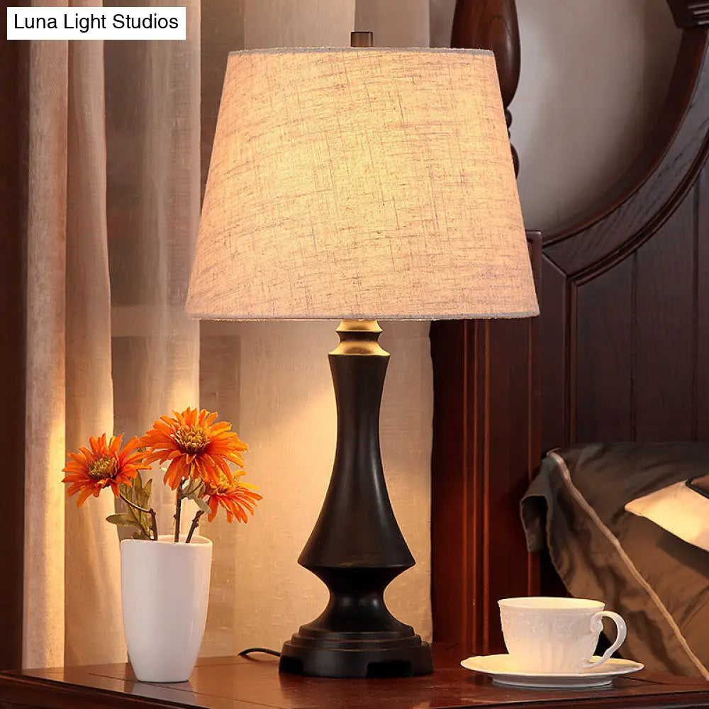 Fabric Desk Lighting: Countryside Black/Brown Conical Night Light Black