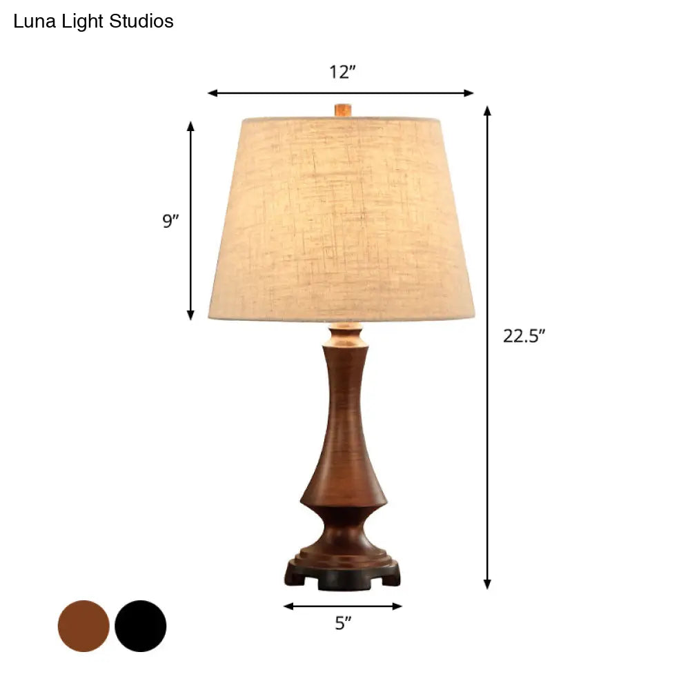 Julia - Countryside 1 Head Fabric Desk Lighting Black/Brown Conical Bedroom Night Light With