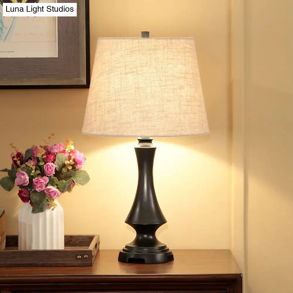 Fabric Desk Lighting: Countryside Black/Brown Conical Night Light