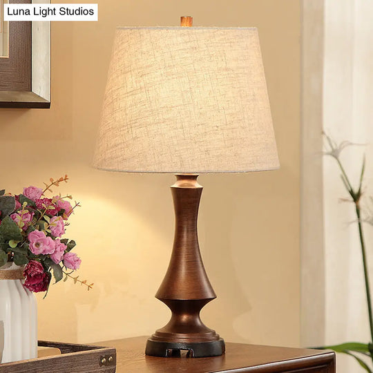 Fabric Desk Lighting: Countryside Black/Brown Conical Night Light Brown