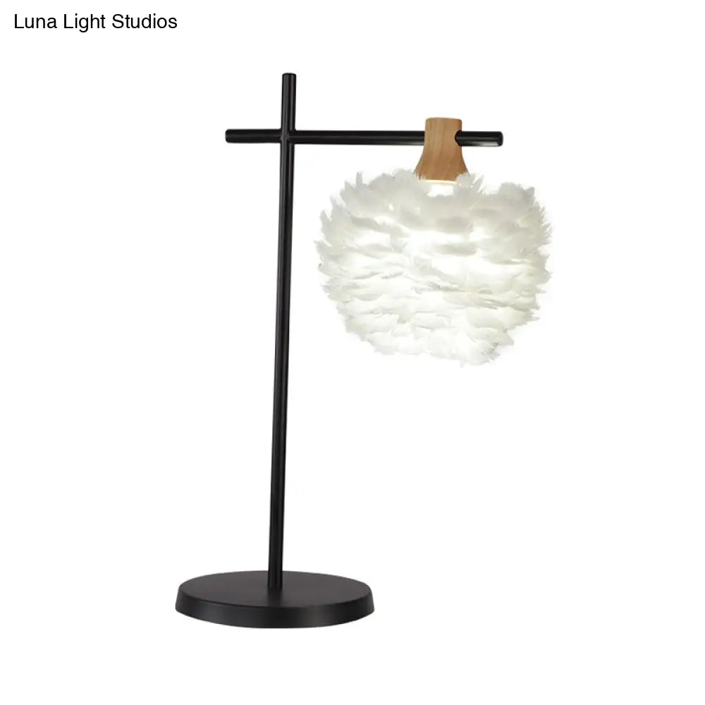 Julia - Nordic Mini Globe Night Light Feather Table Lamp: Black-White