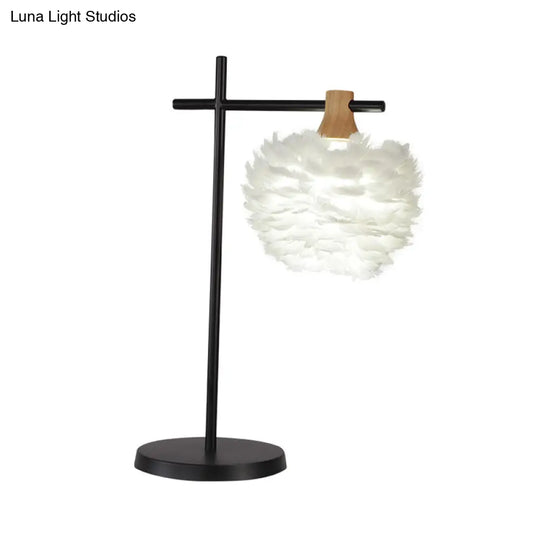 Julia - Nordic Mini Globe Night Light Feather Table Lamp: Black-White