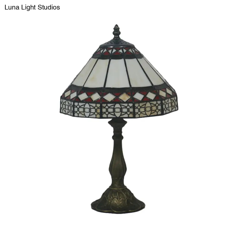 Julie - Bronze 1 Light Task Lighting Mission Conical Stained Art Glass Diamond Patterned Night