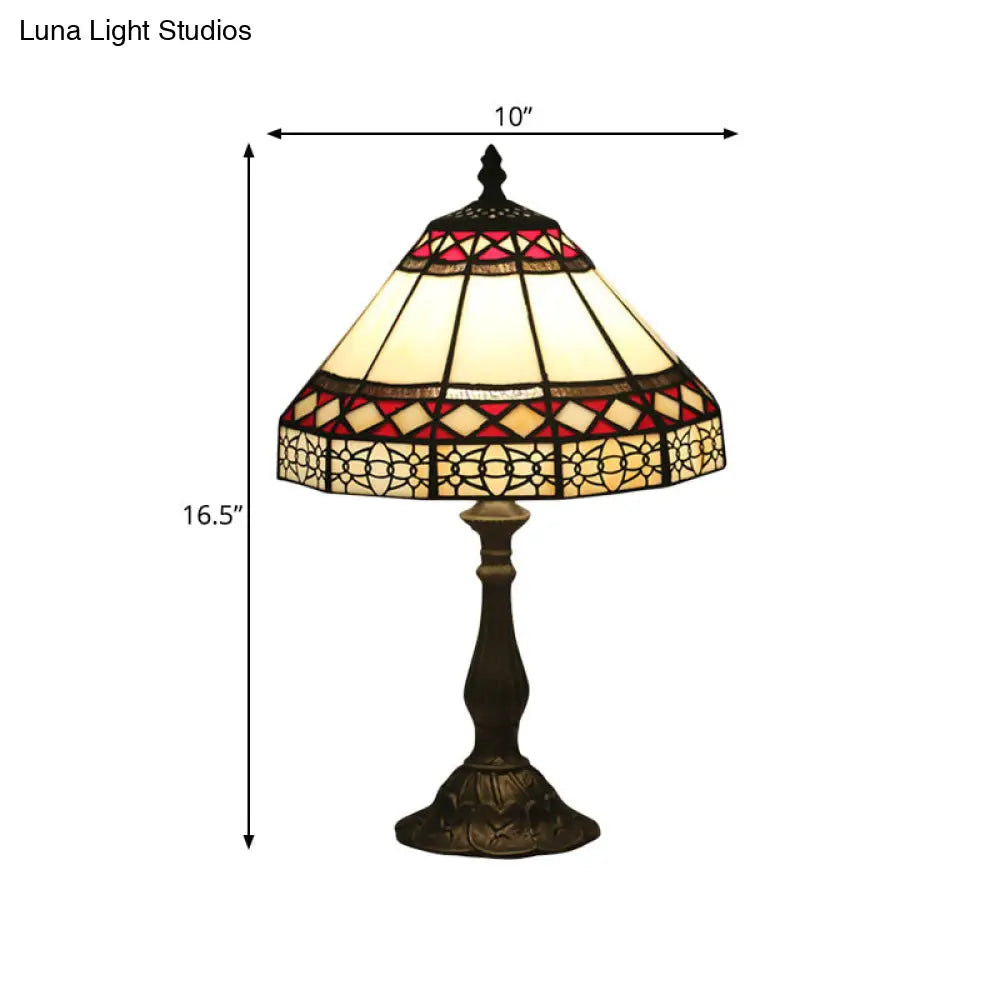 Julie - Bronze 1 Light Task Lighting Mission Conical Stained Art Glass Diamond Patterned Night