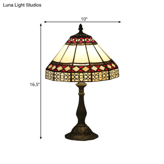 Julie - Bronze 1 Light Task Lighting Mission Conical Stained Art Glass Diamond Patterned Night