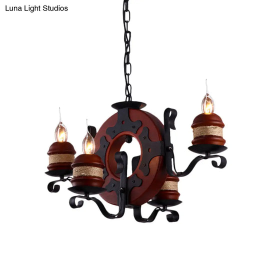 Juliette - 6-Light Vintage Brown Wood Chandelier: Rustic Pendant Lighting