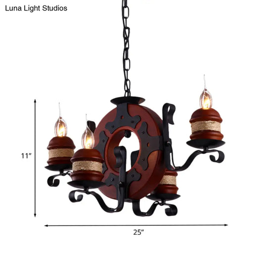 Juliette - 6-Light Vintage Brown Wood Chandelier: Rustic Pendant Lighting