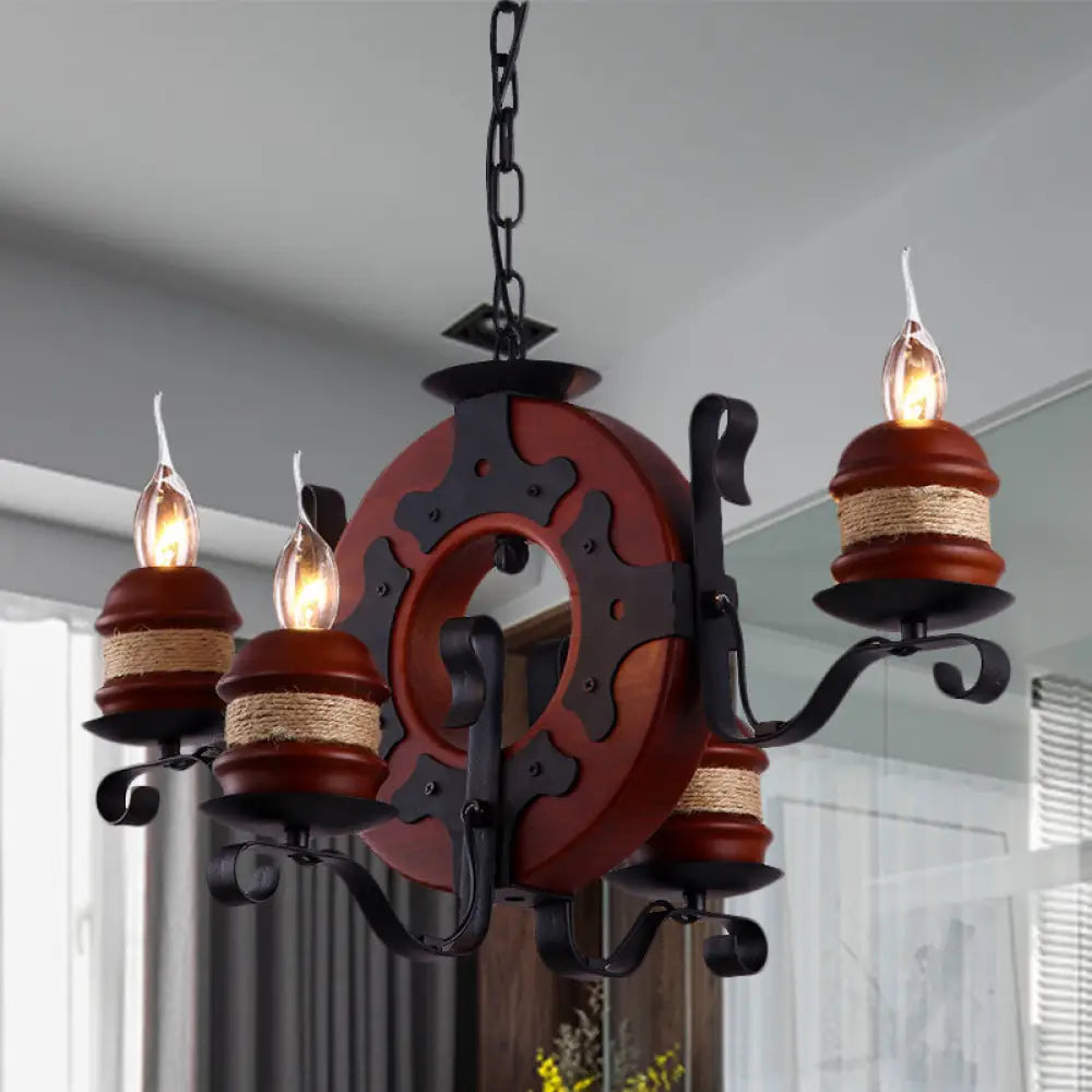 Juliette - 6-Light Vintage Brown Wood Chandelier: Rustic Pendant Lighting 4 /