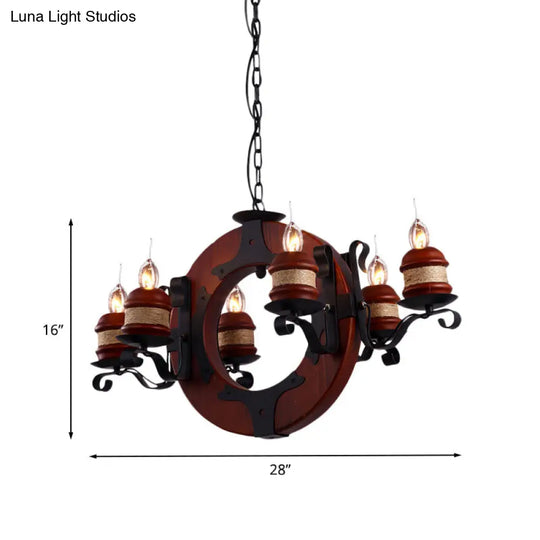 Juliette - 6-Light Vintage Brown Wood Chandelier: Rustic Pendant Lighting