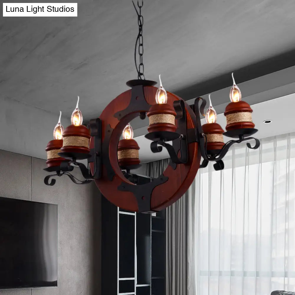 Juliette - 6-Light Vintage Brown Wood Chandelier: Rustic Pendant Lighting