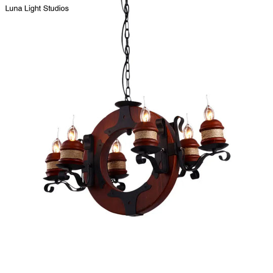 Juliette - 6-Light Vintage Brown Wood Chandelier: Rustic Pendant Lighting