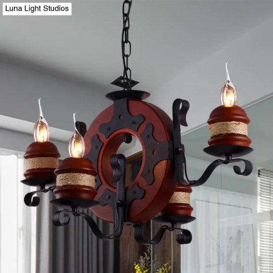 Juliette - 6-Light Vintage Brown Wood Chandelier: Rustic Pendant Lighting 4 /