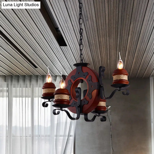 Juliette - 6-Light Vintage Brown Wood Chandelier: Rustic Pendant Lighting